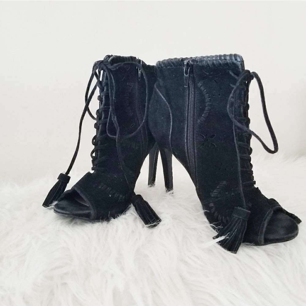 Shoe dazzle boots high heels peak toe black open toe